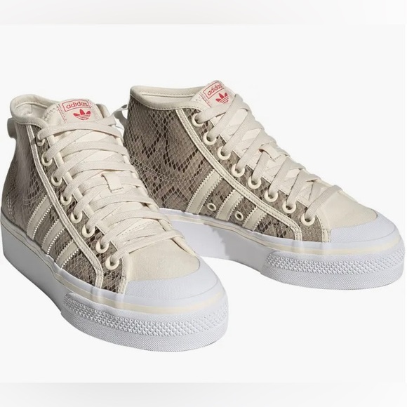 Adidas platform sneakers hi tops sneakers snake skin upper beige white sz 8 new - Picture 9 of 12